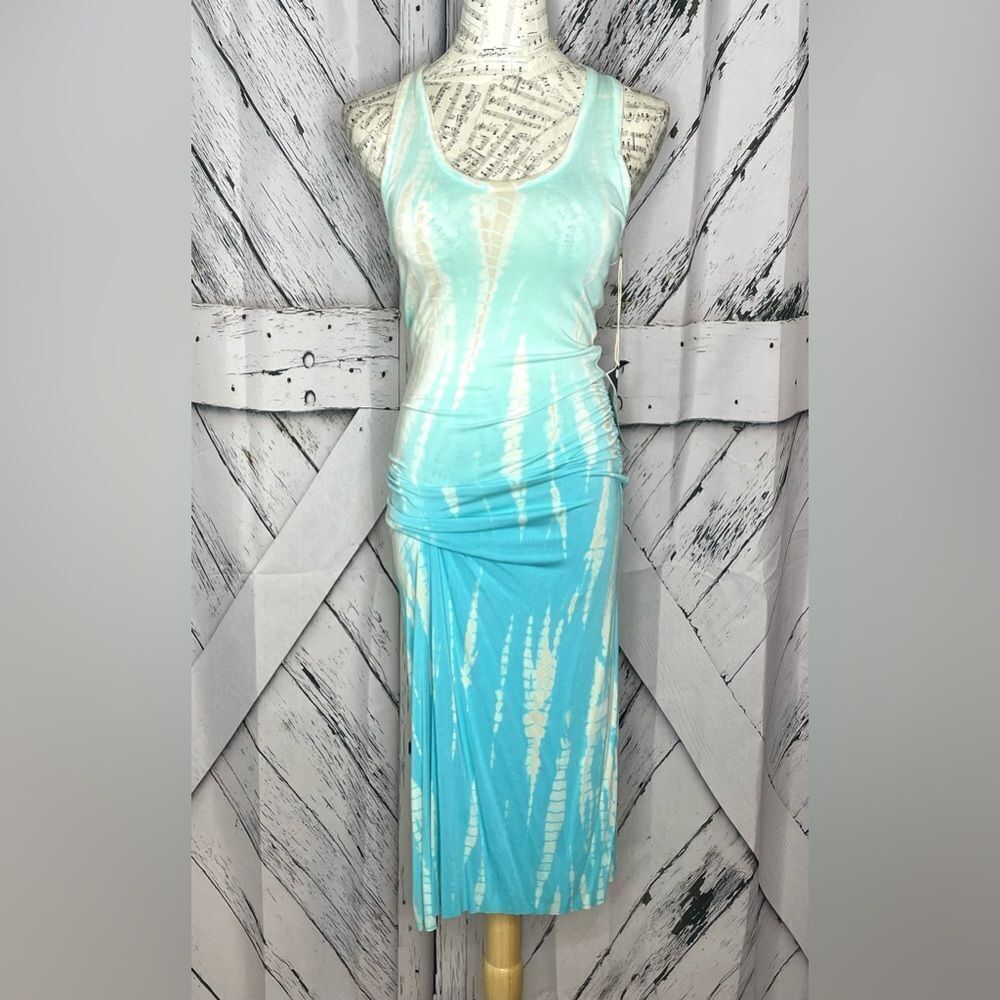 YFB tie dye racerback blue gray maxi ruched dress